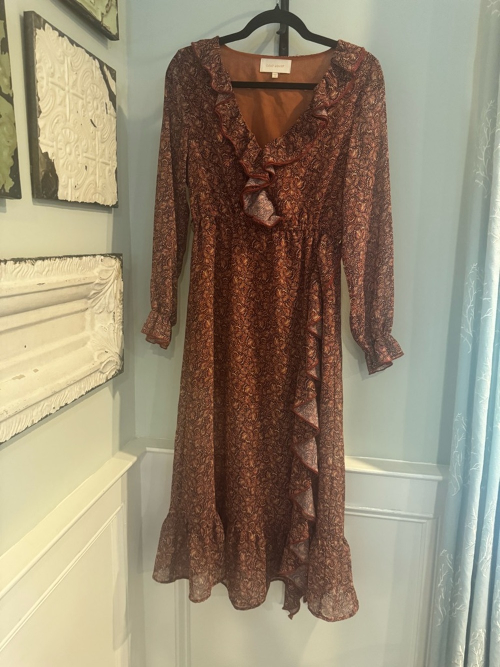 Dear John Rust Paisley Ruffle Midi Dress